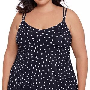NWT Swim Solutions Plus Size Polka-Dot High-Low Tankini Top size 24W